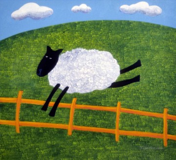 動物 Painting - ラムの羊のふざけたユーモアのペット